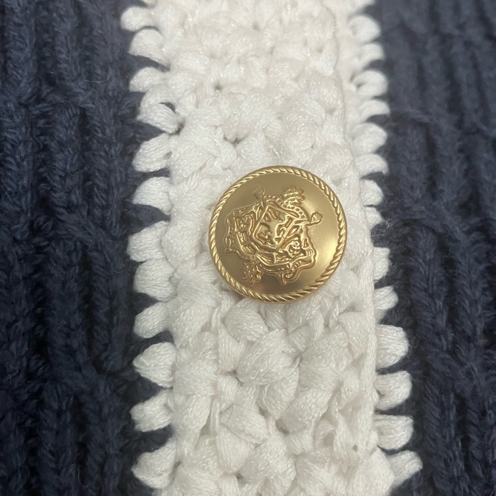 J. Crew NWT Navy and White Cropped Knit Cardigan - Picture 2 of 4